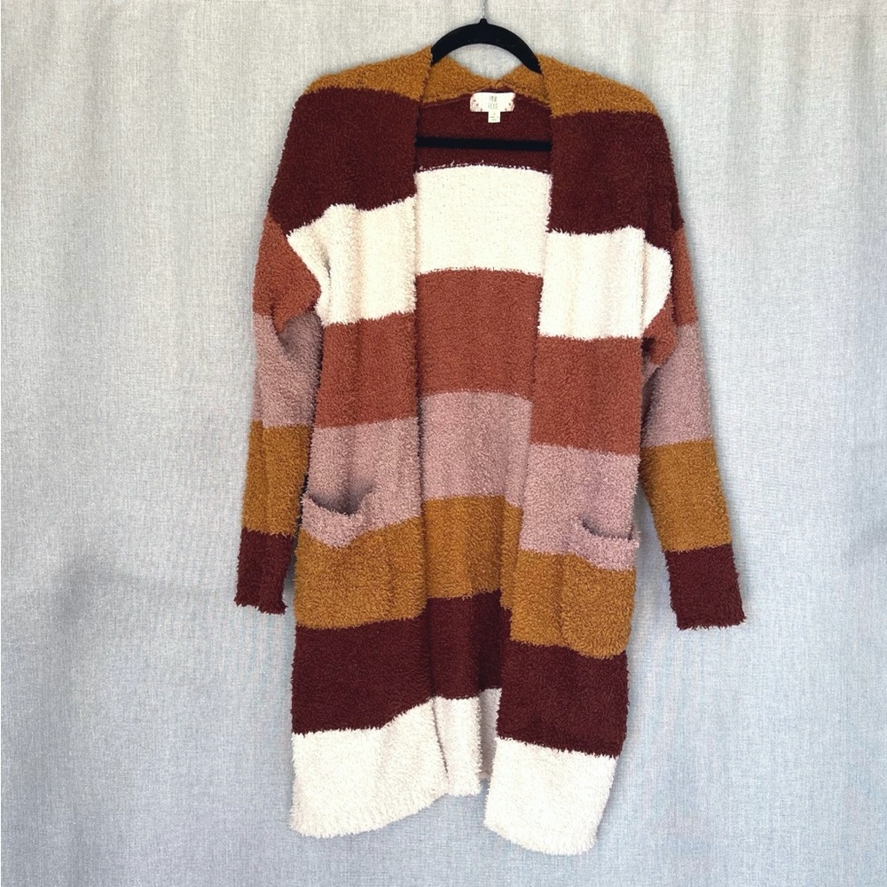 Pink Rose Fluffy Multicolor Striped Cardigan Size S